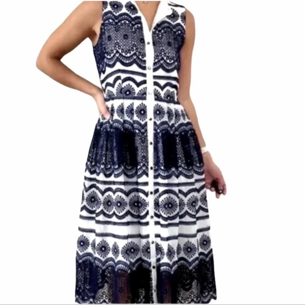 Katherine Kelly Navy lace and white dress size 4 - Picture 2 of 9